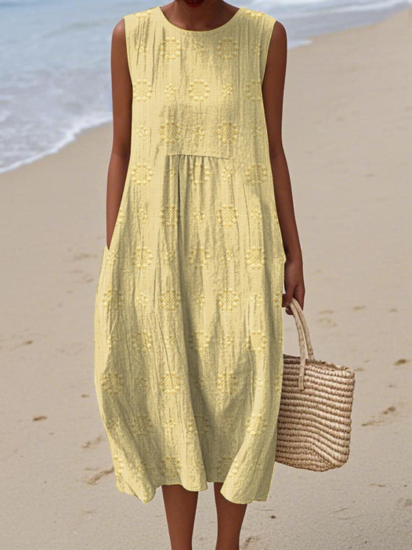 Elegant Sleeveless Cotton Pocket Dress
