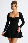 Long Sleeve Mini Dress with Square Neck and Bow Detail