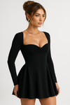 Long Sleeve Mini Dress with Square Neck and Bow Detail