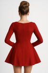 Long Sleeve Mini Dress with Square Neck and Bow Detail