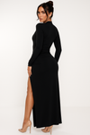 Deep V-Neck Long Sleeve Maxi Dress with Thigh-High Slit