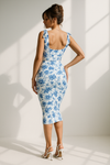 Floral Backless Midi Dress – Square Neck