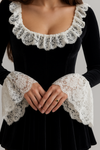 Black Lace Mini Dress | Square Neck Long Flare Sleeve