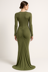 Ruched Long Sleeve Maxi Gown