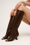 Croc-Embossed Peep Toe Boots