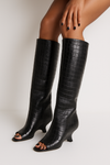 Croc-Embossed Peep Toe Boots