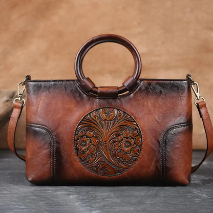 Hannah™ | Leather Handbag with Vintage Embossing