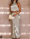 2 piece Skirt Set Satin Summer