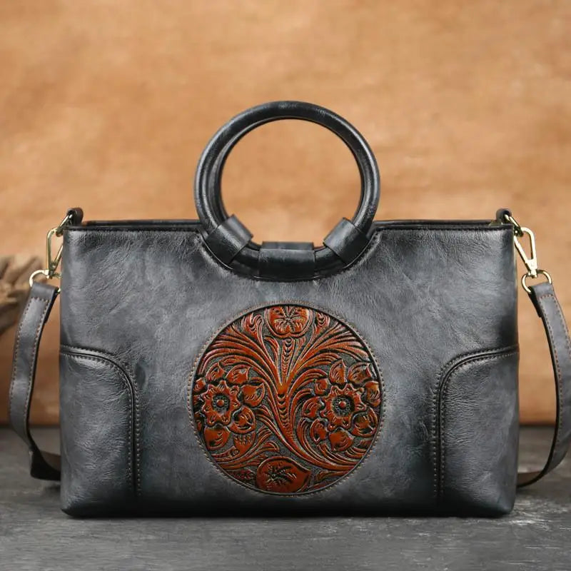 Hannah™ | Leather Handbag with Vintage Embossing