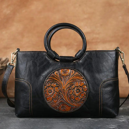 Hannah™ | Leather Handbag with Vintage Embossing