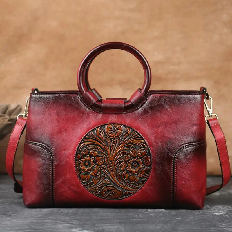 Hannah™ | Leather Handbag with Vintage Embossing