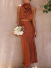 2 piece Skirt Set Satin Summer