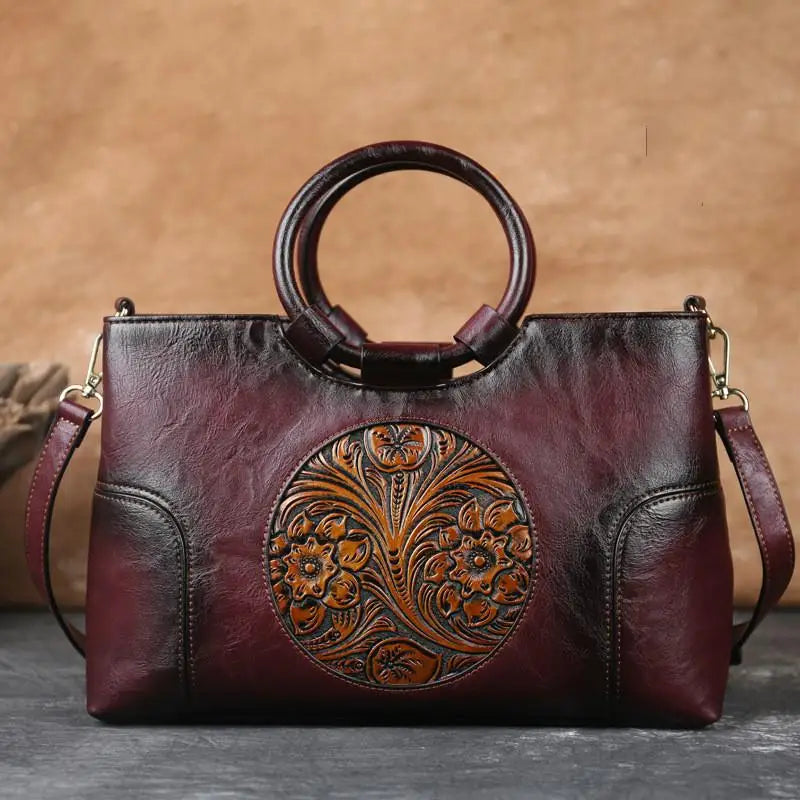 Hannah™ | Leather Handbag with Vintage Embossing