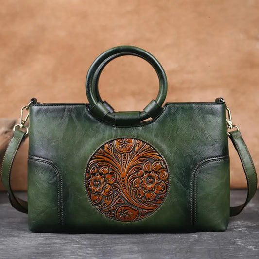 Hannah™ | Leather Handbag with Vintage Embossing